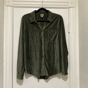 Como Vintage Green Velvety Long Sleeve Button Down Shirt